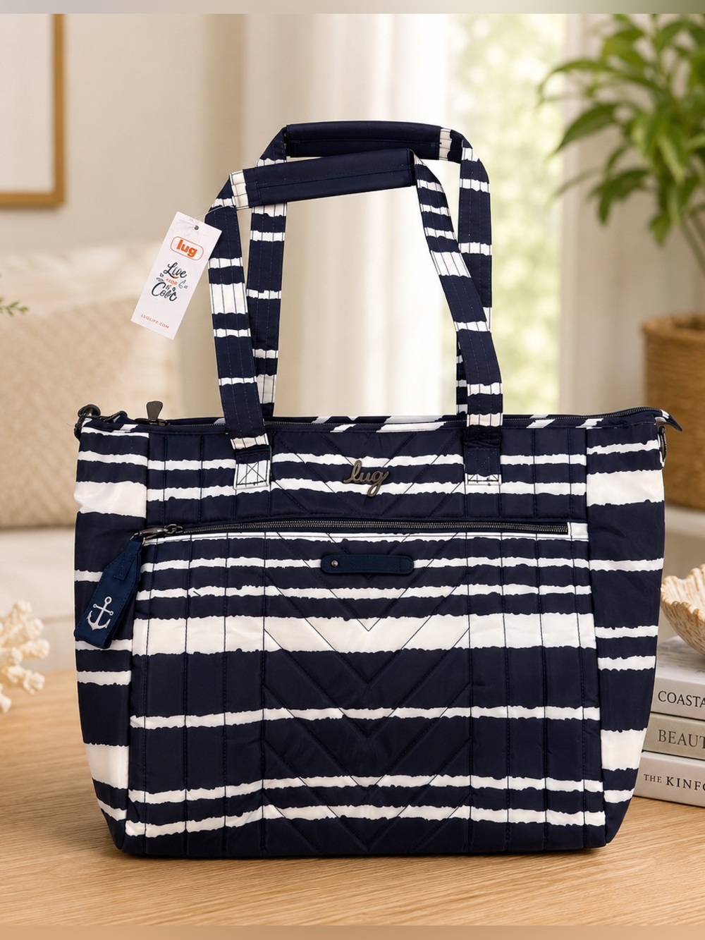 lug Navy & White Striped Quilted Tote